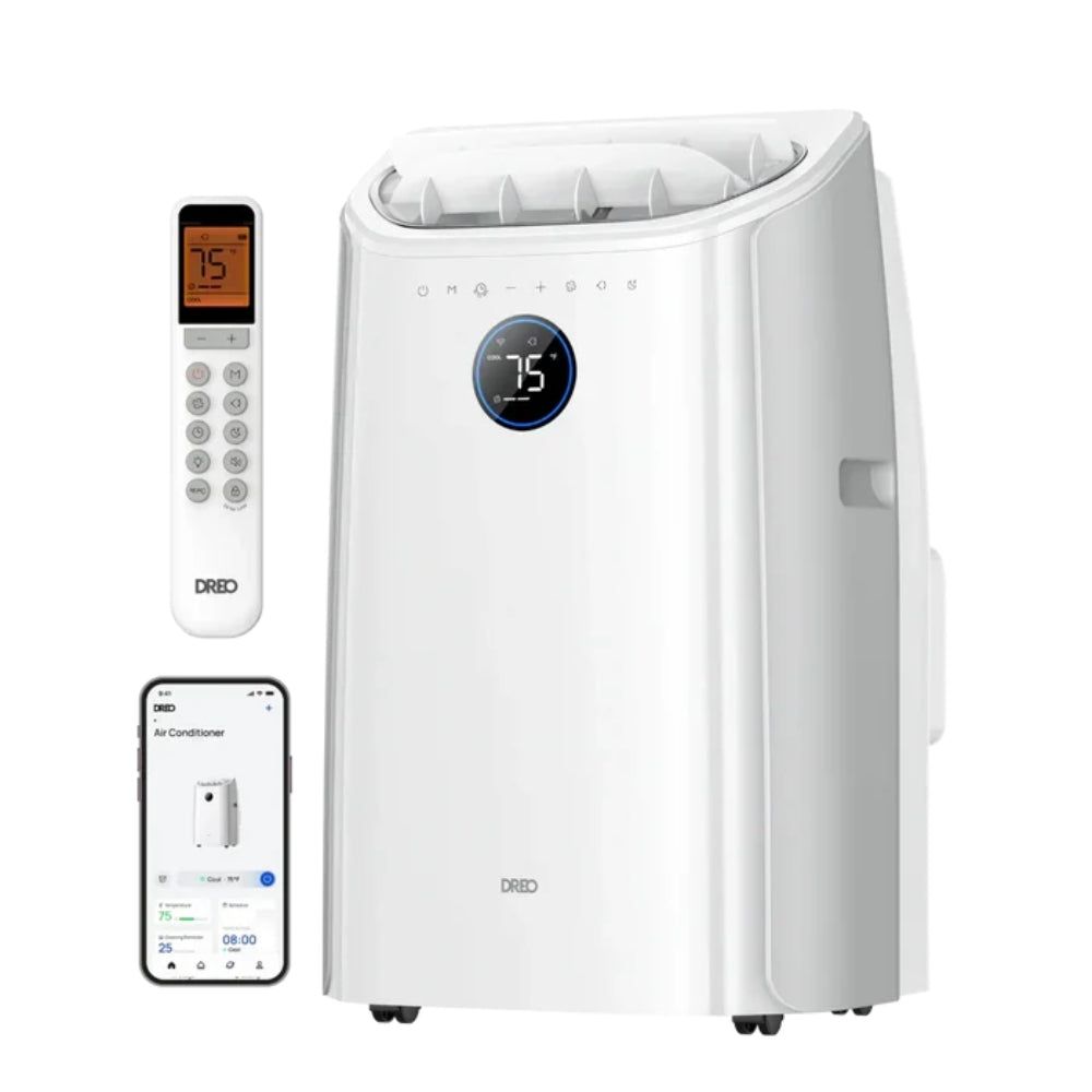 Aer Condiționat Portabil Smart Dreo DR-HAC005S, 12000 BTU, Telecomandă, 3 Moduri Funcționare (Răcire/Ventilator/Dezumidificare), Timer 24H, Control WiFi, Display LED, Kit Fereastră Inclus, Al