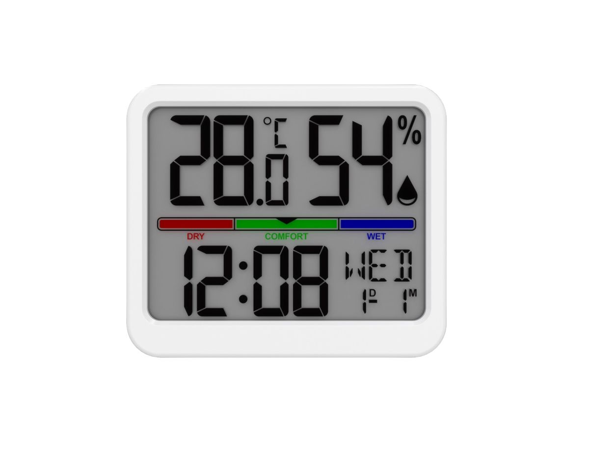 Higrometru si termometru digital, Evoair SENTIMINI, indicator umiditate și temperatură, data si ora, Alb